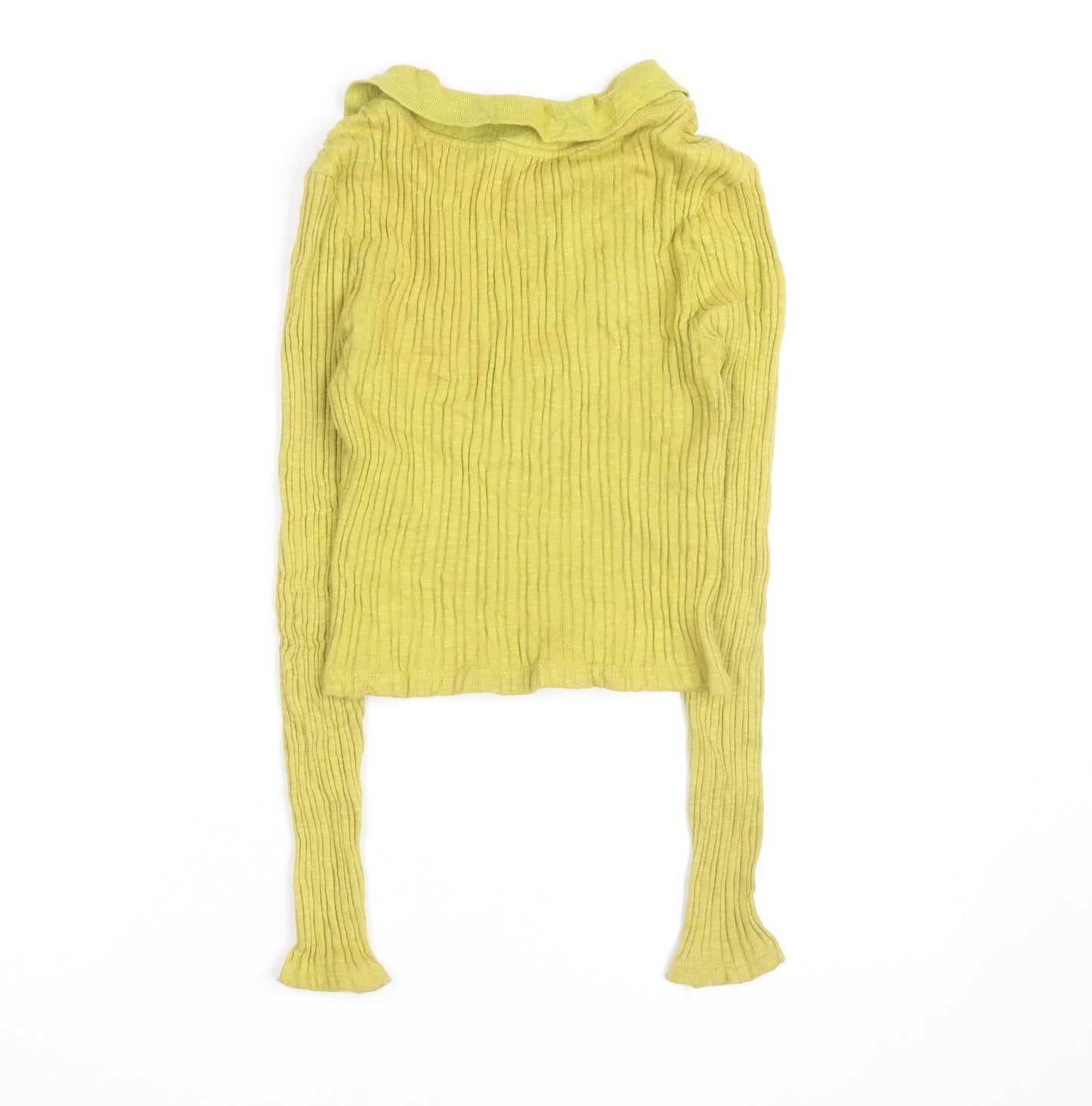 Urban Outfitters Women's Green V-Neck Ribbed Knit Jumper Size S