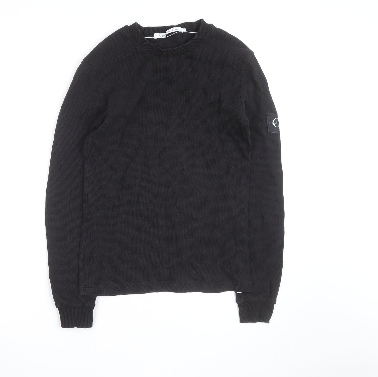 Calvin Klein Jeans Men's Black Waffle-Knit Cotton Jumper S
