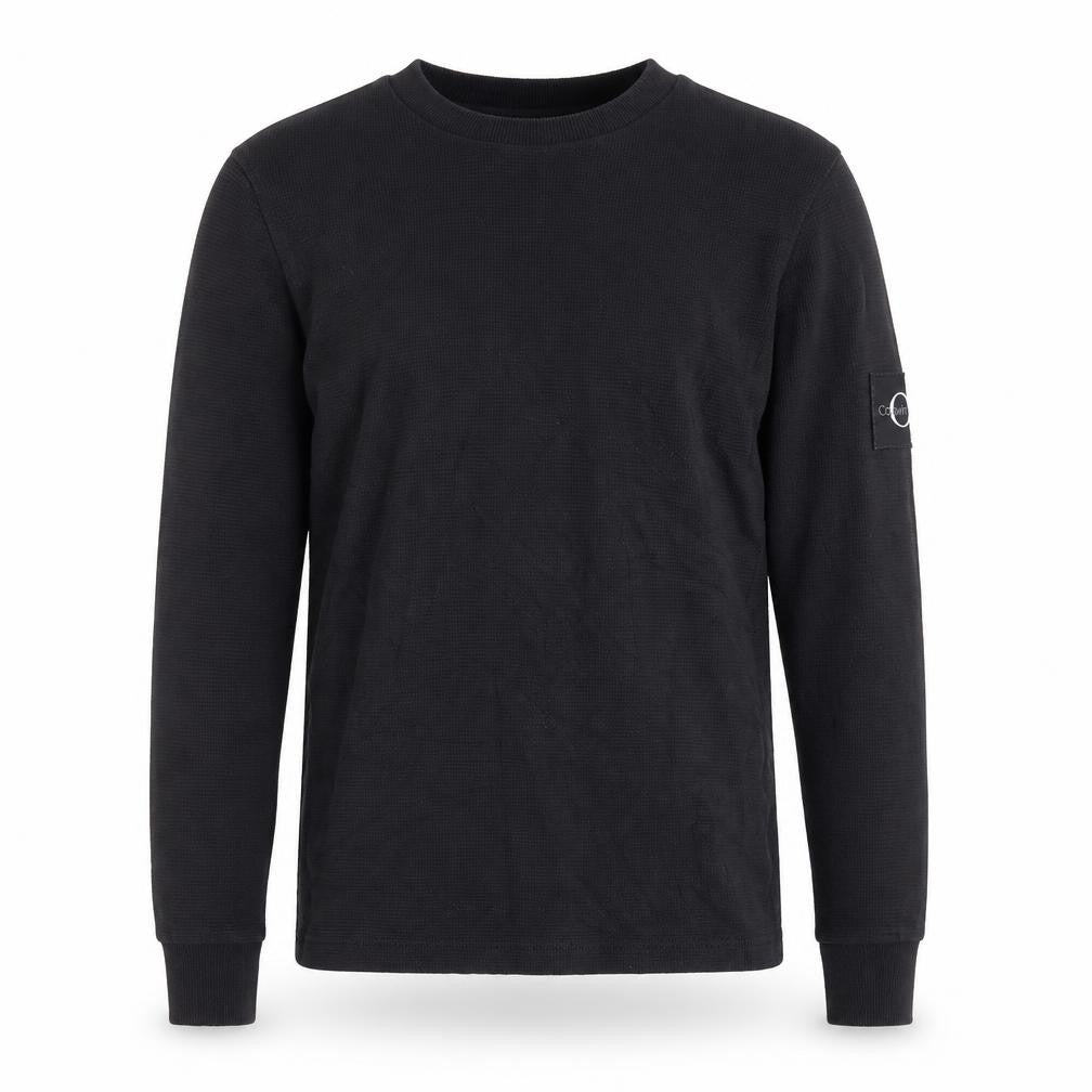 Calvin Klein Jeans Men's Black Waffle-Knit Cotton Jumper S