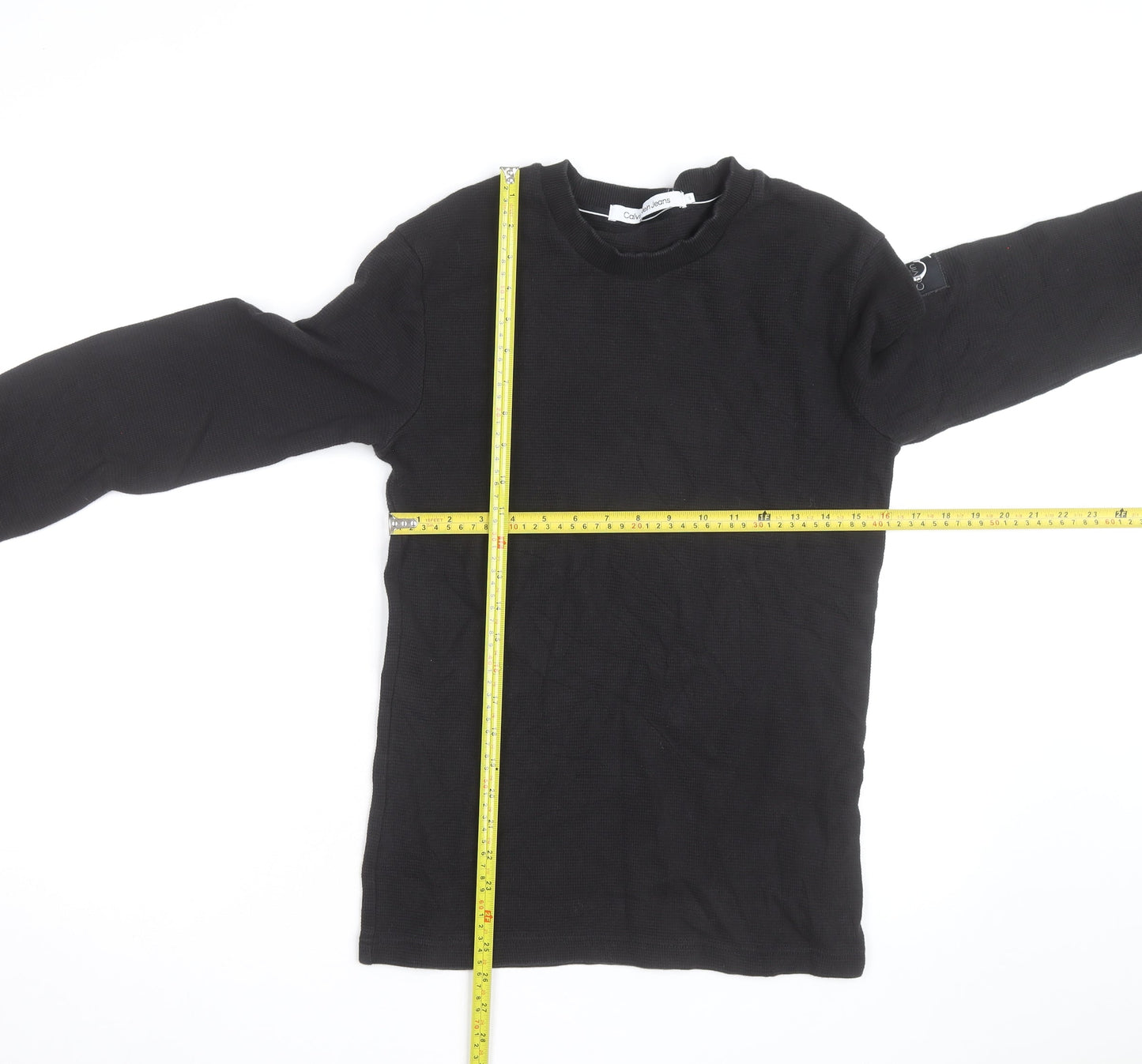 Calvin Klein Jeans Men's Black Waffle-Knit Cotton Jumper S