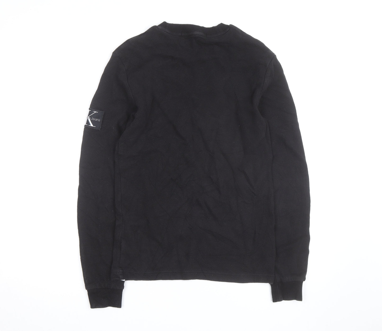 Calvin Klein Jeans Men's Black Waffle-Knit Cotton Jumper S
