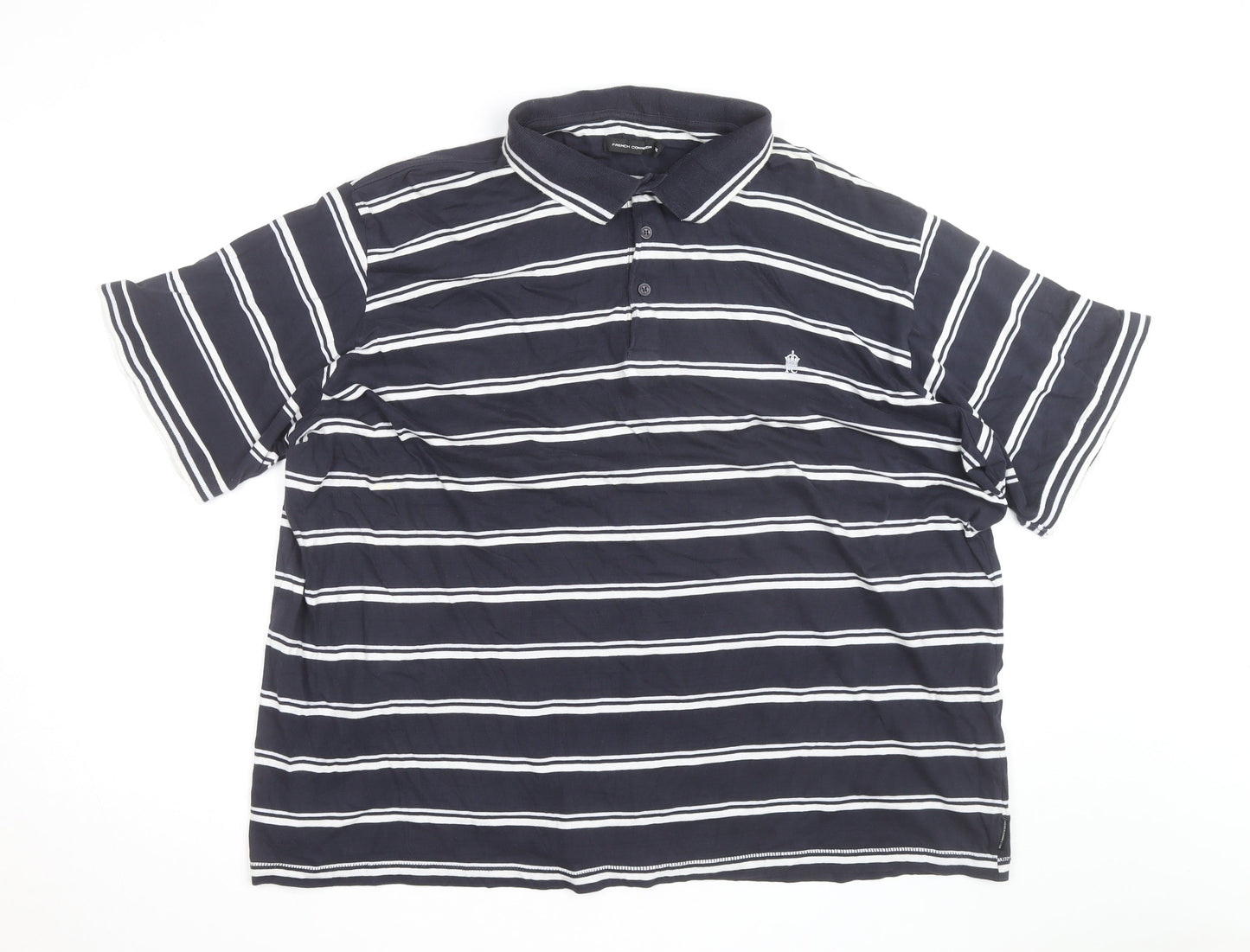 French Connection Men's Blue Striped 3XL Polo Shirt