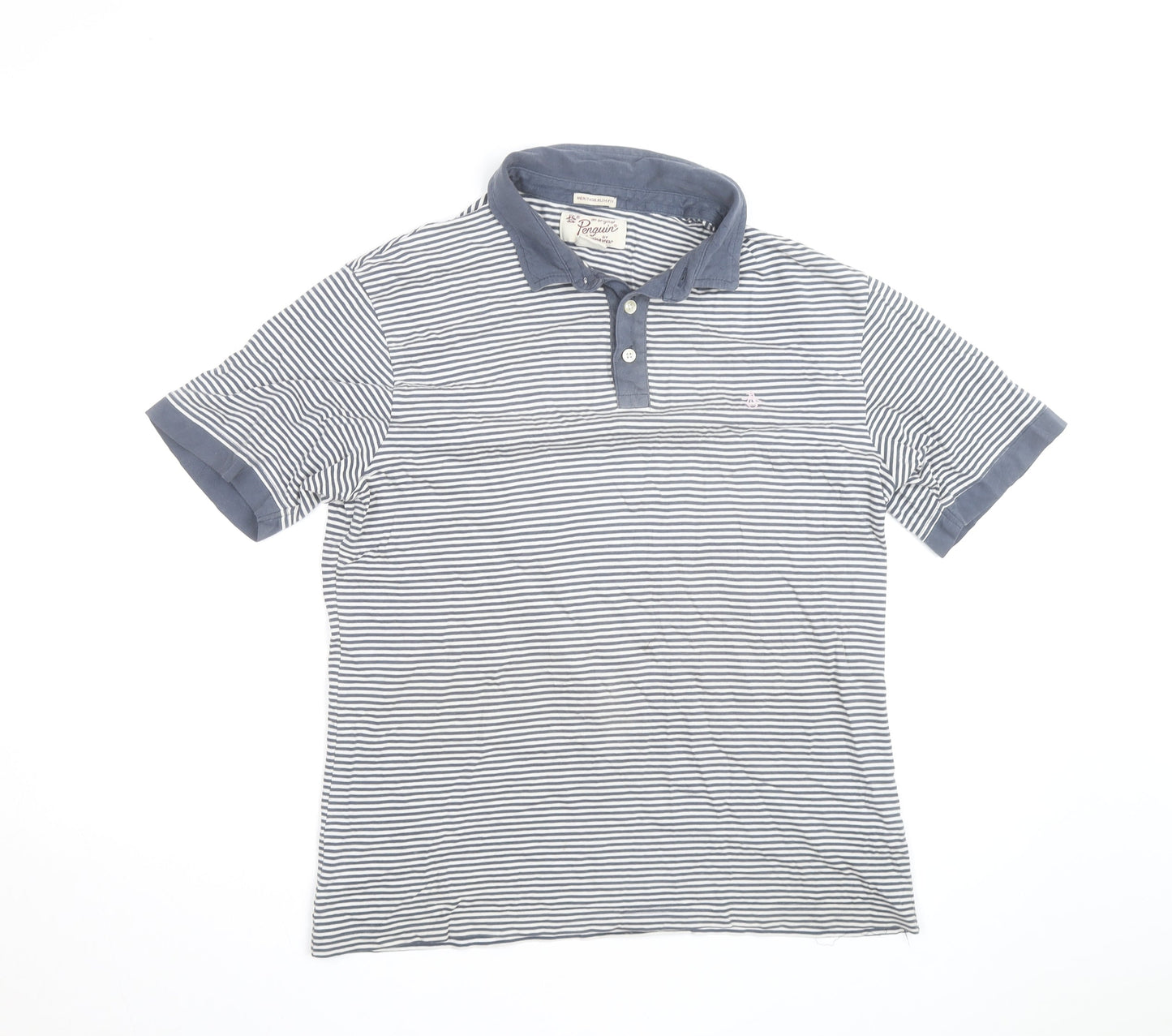 Original Penguin Men's Blue Striped Slim Fit Polo Shirt XL