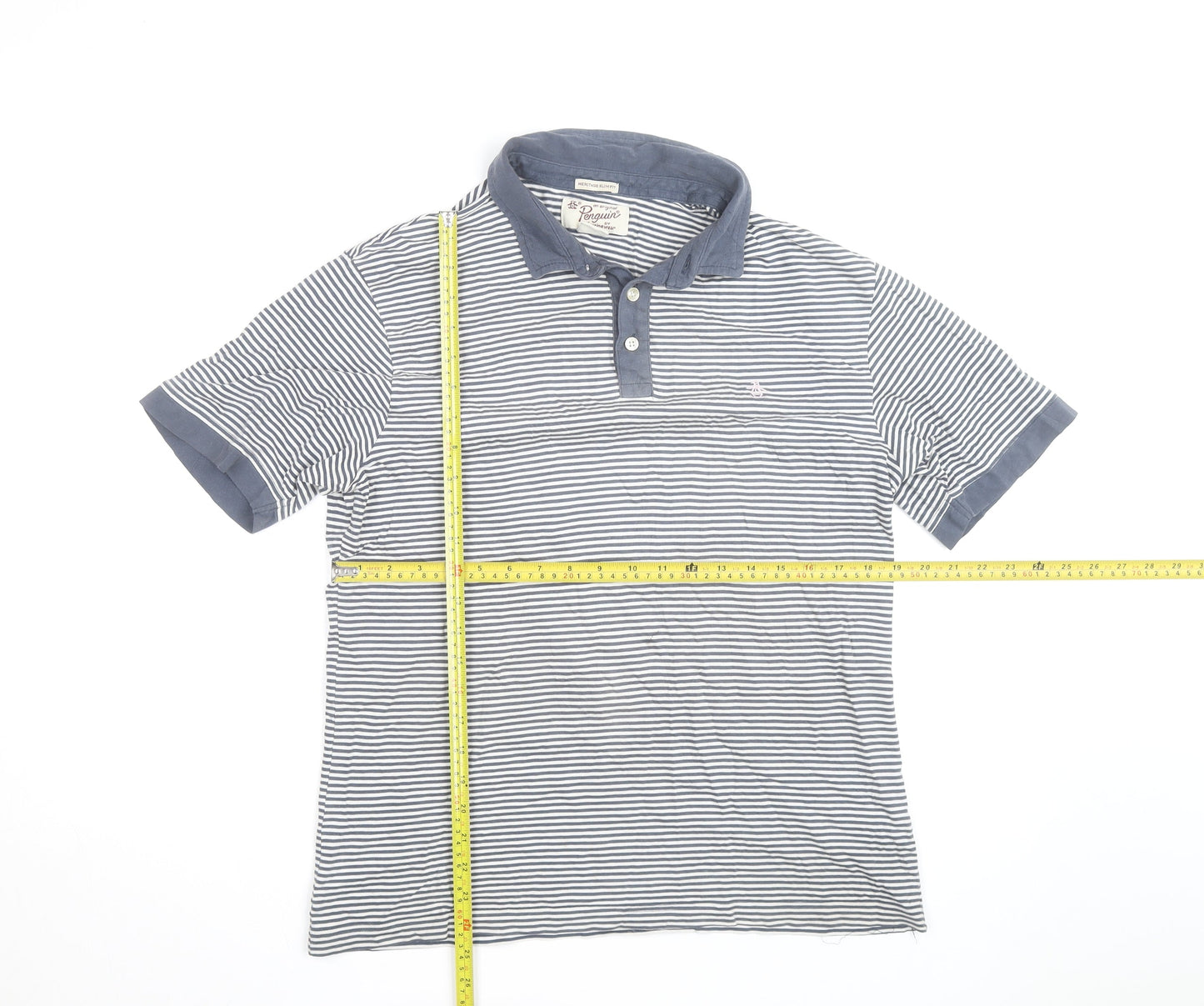 Original Penguin Men's Blue Striped Slim Fit Polo Shirt XL