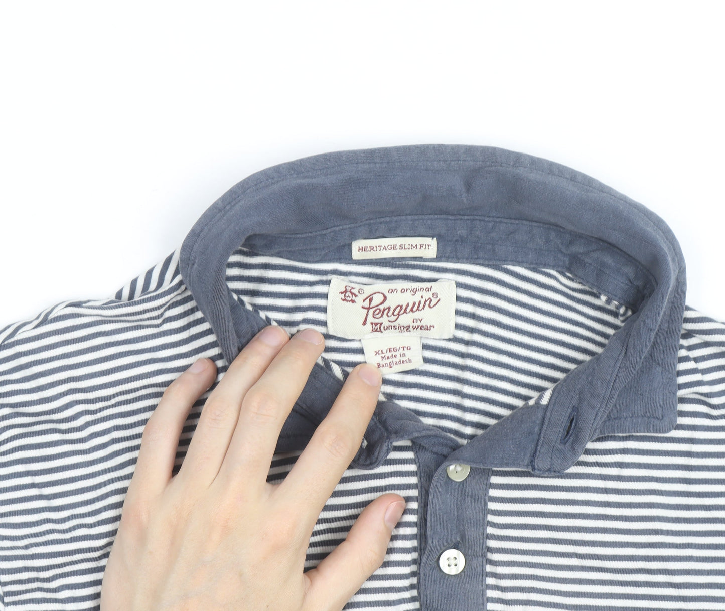 Original Penguin Men's Blue Striped Slim Fit Polo Shirt XL