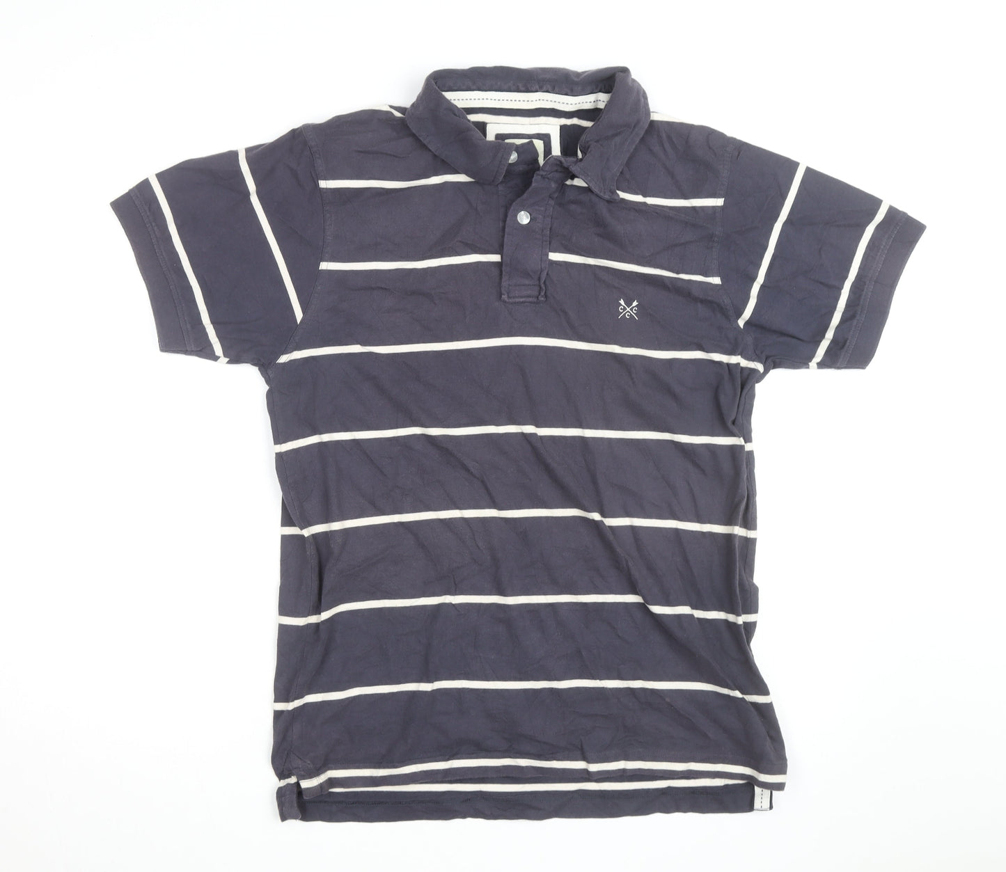 Crew Clothing Co Mens Navy Blue Striped Cotton Polo Shirt Size L