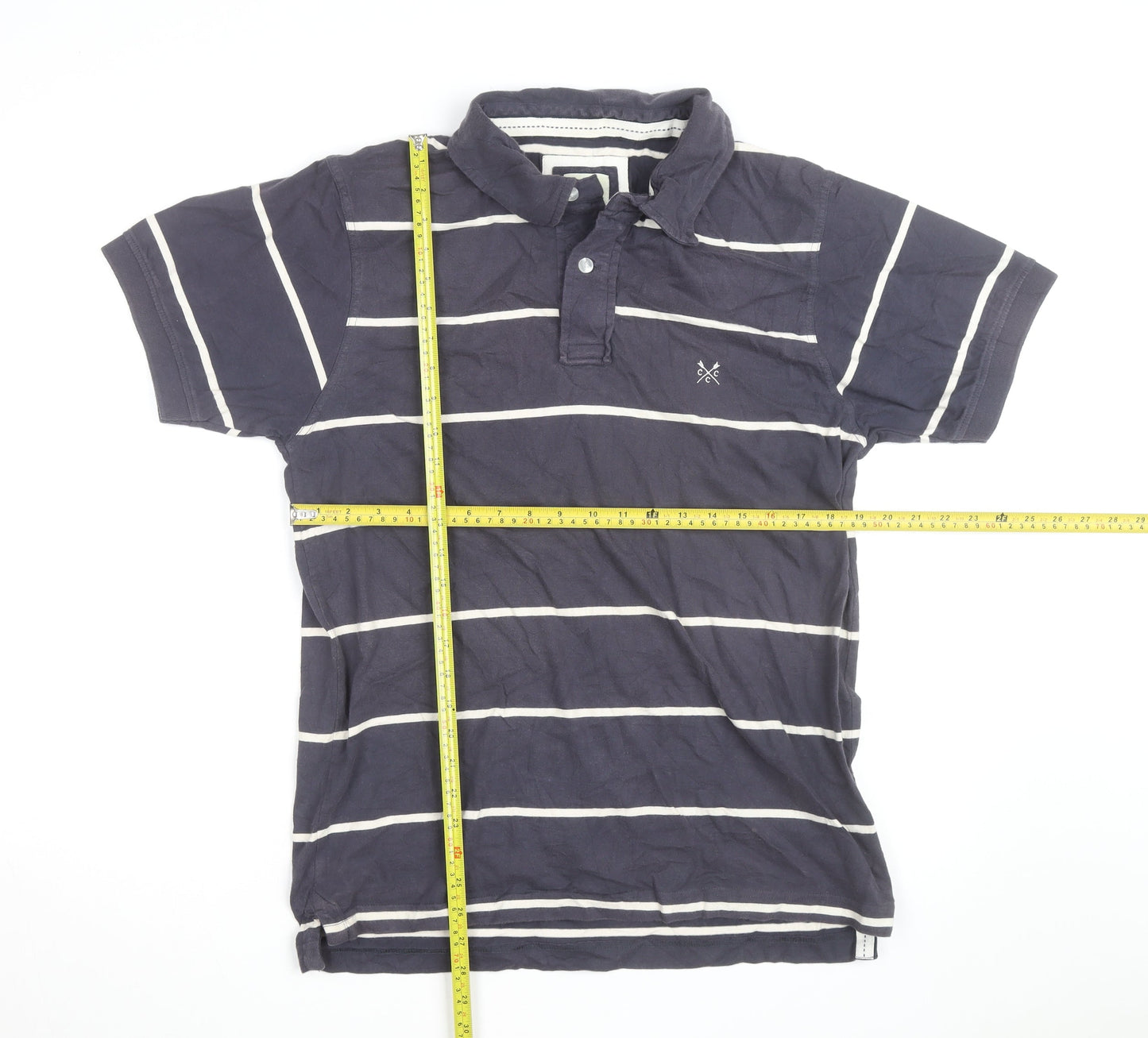 Crew Clothing Co Mens Navy Blue Striped Cotton Polo Shirt Size L