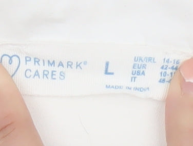 Primark Women White L Collared Lace Button-Up Shirt Long Sleeve