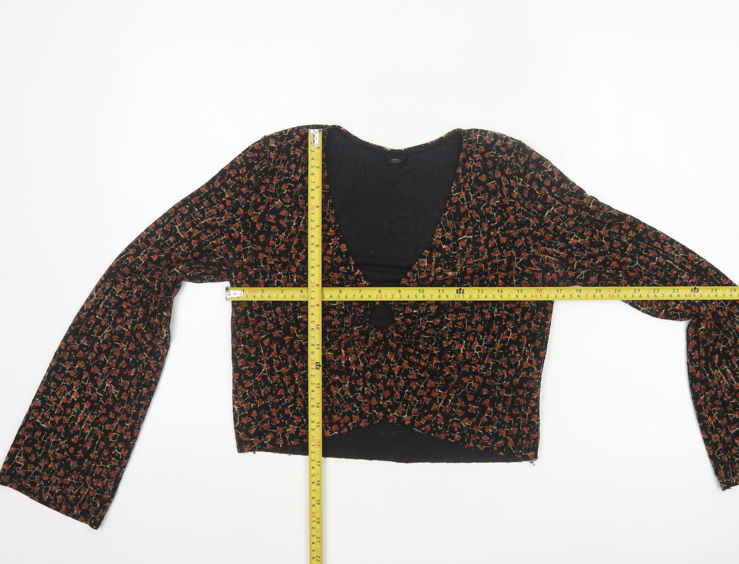 Urban Outfitters Women Black Floral Cropped Blouse Size S Retro Style