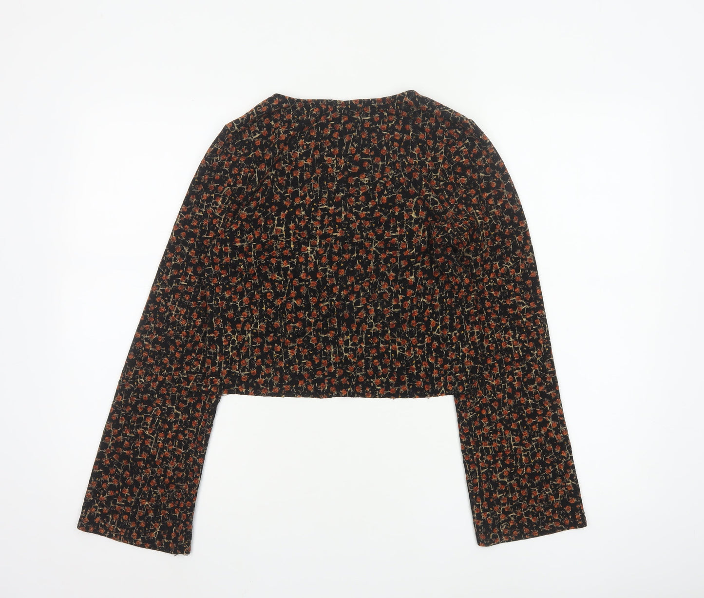 Urban Outfitters Women Black Floral Cropped Blouse Size S Retro Style