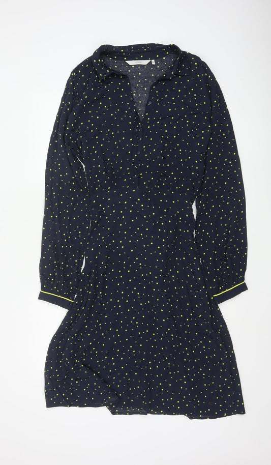Nümph Women Blue Polka Dot Shirt Dress Size 12 Collared Long Sleeve