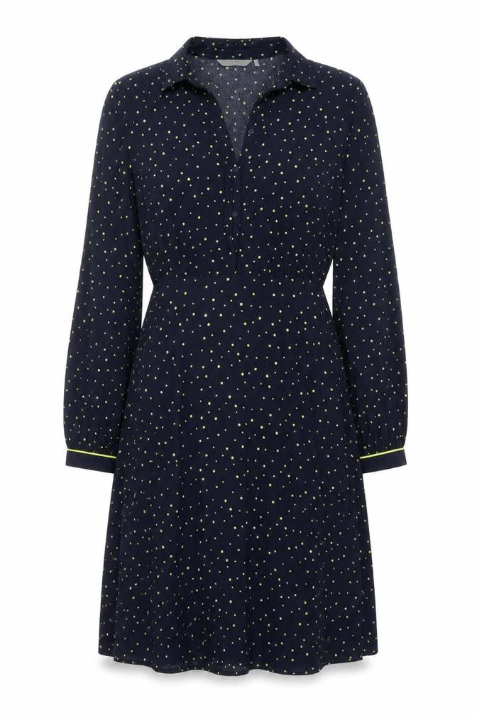 Nümph Women Blue Polka Dot Shirt Dress Size 12 Collared Long Sleeve