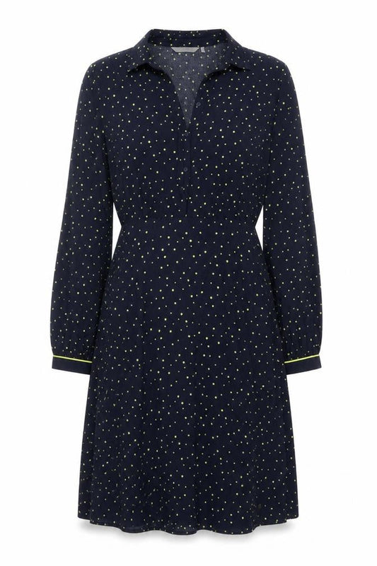 Nümph Women Blue Polka Dot Shirt Dress Size 12 Collared Long Sleeve