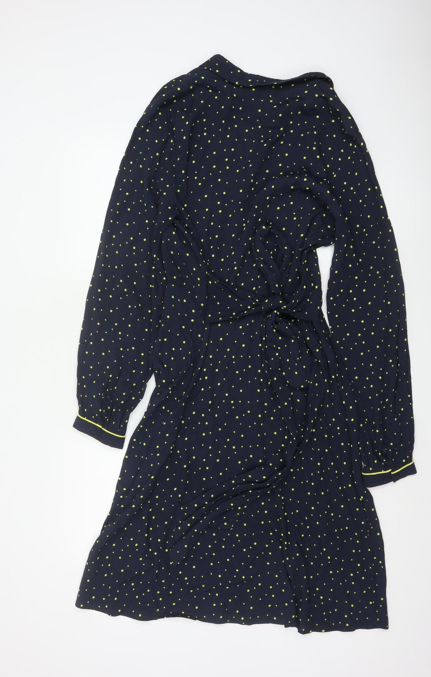 Nümph Women Blue Polka Dot Shirt Dress Size 12 Collared Long Sleeve