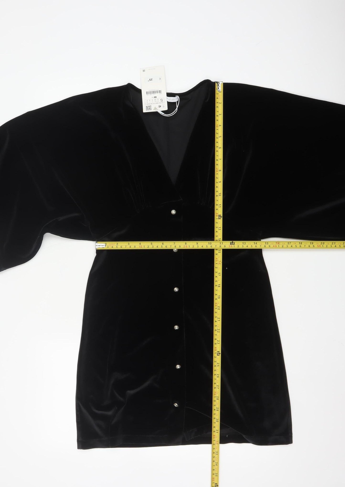 ZARA Women Black Velvet V-Neck Kimono Sleeve Shift Dress Size 8