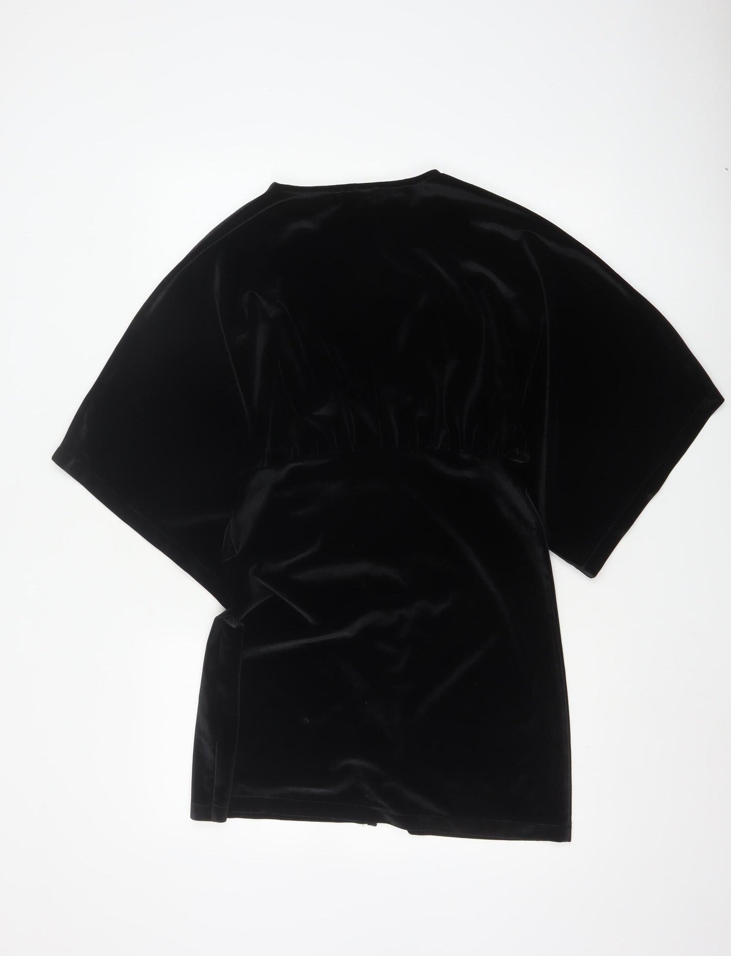 ZARA Women Black Velvet V-Neck Kimono Sleeve Shift Dress Size 8