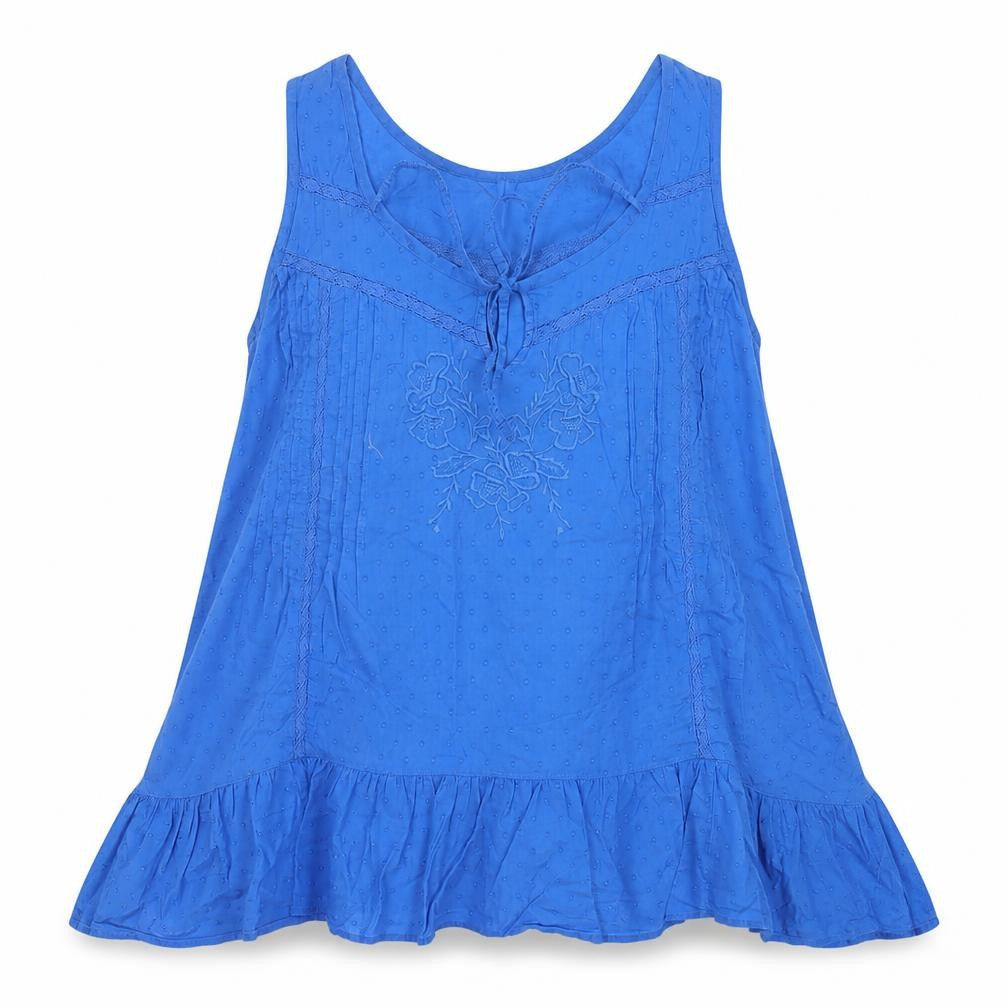 Monsoon Women Blue 100% Cotton Tunic Blouse Size 16 Sleeveless