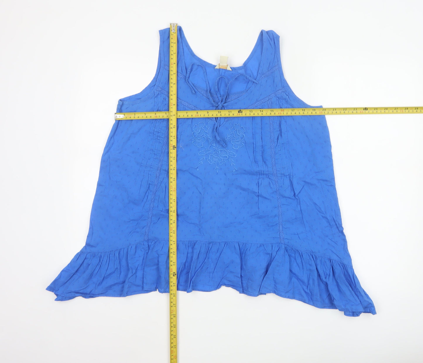 Monsoon Women Blue 100% Cotton Tunic Blouse Size 16 Sleeveless