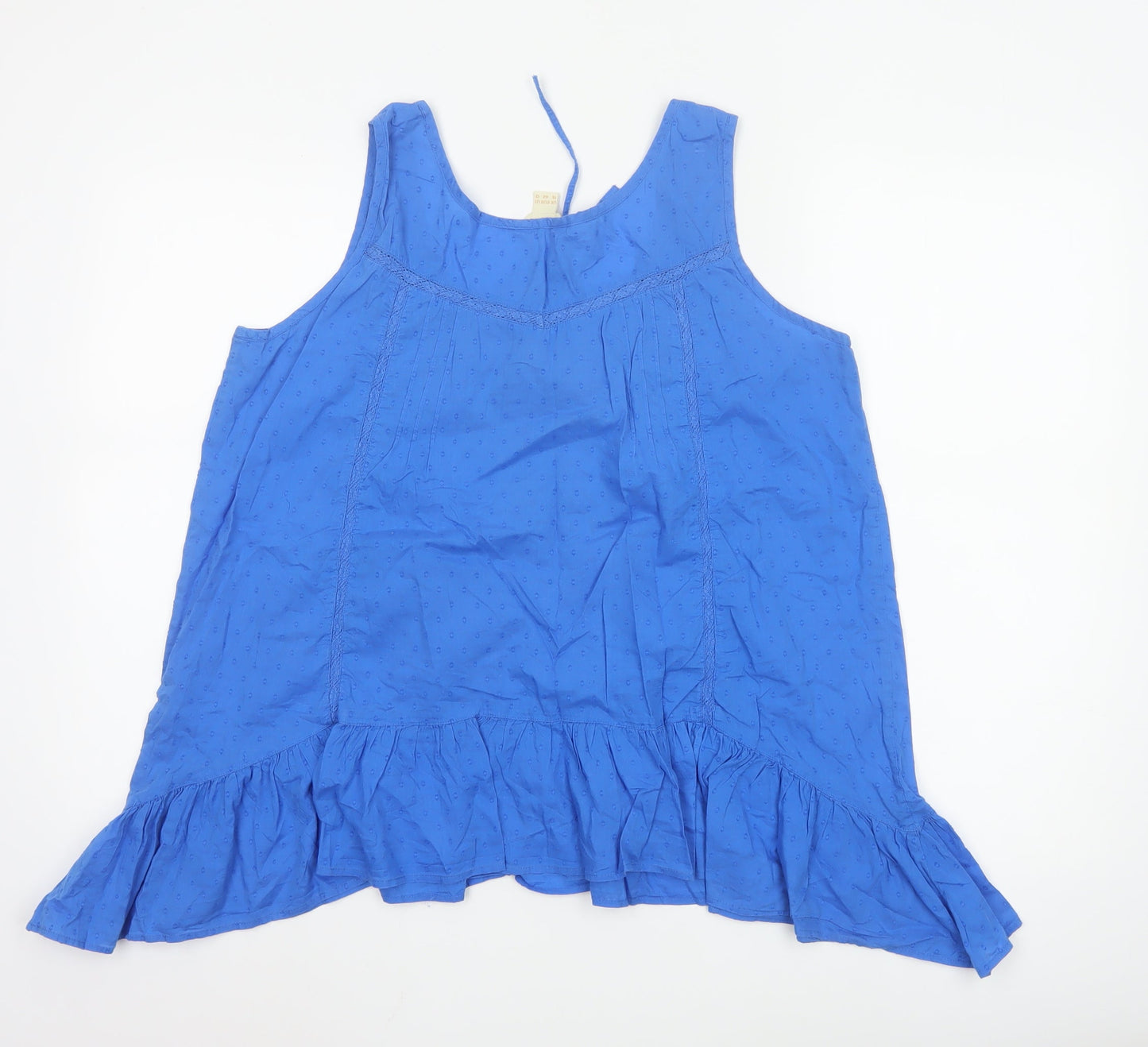 Monsoon Women Blue 100% Cotton Tunic Blouse Size 16 Sleeveless
