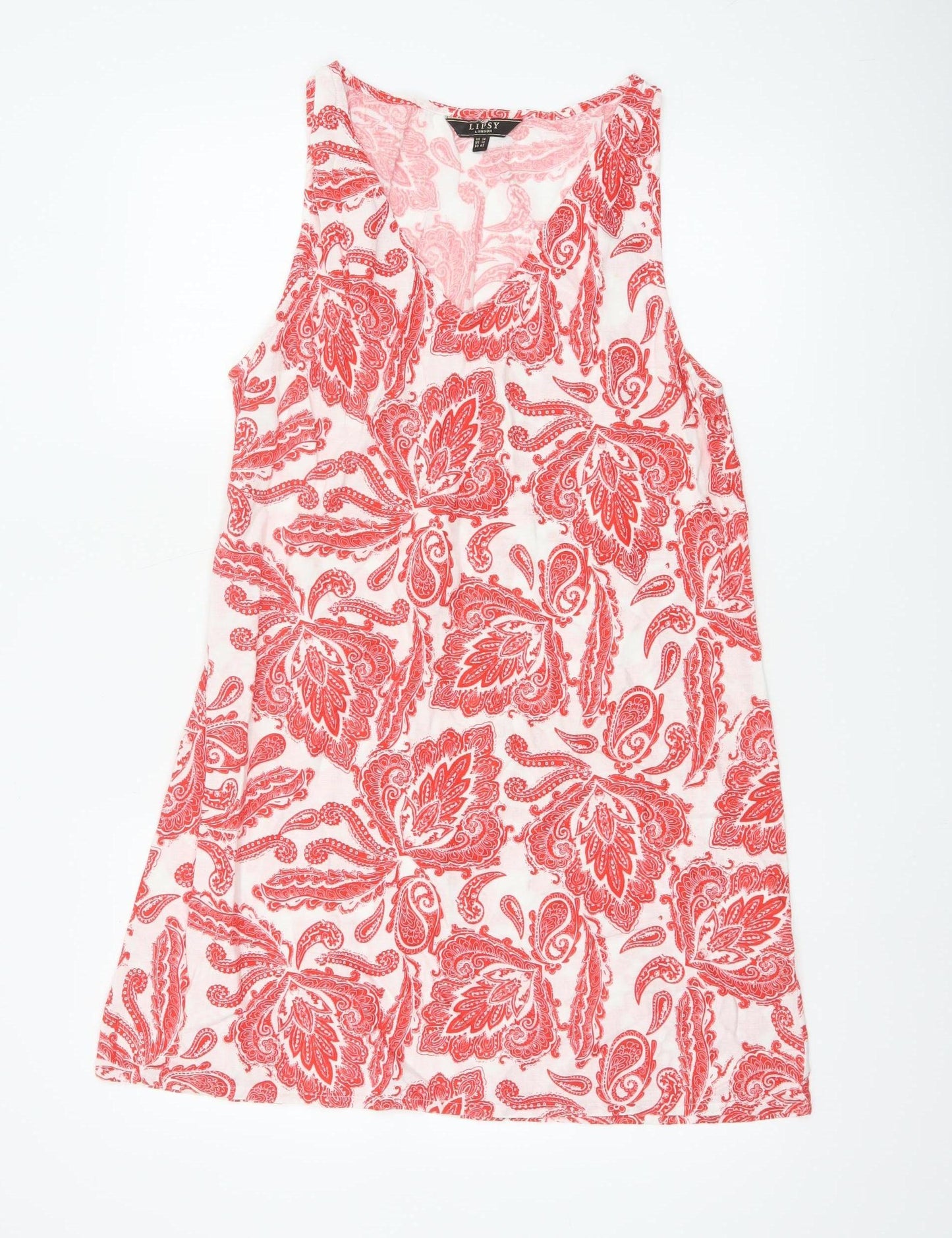 Lipsy Women Red Paisley Sleeveless V-Neck Shift Dress Size 14