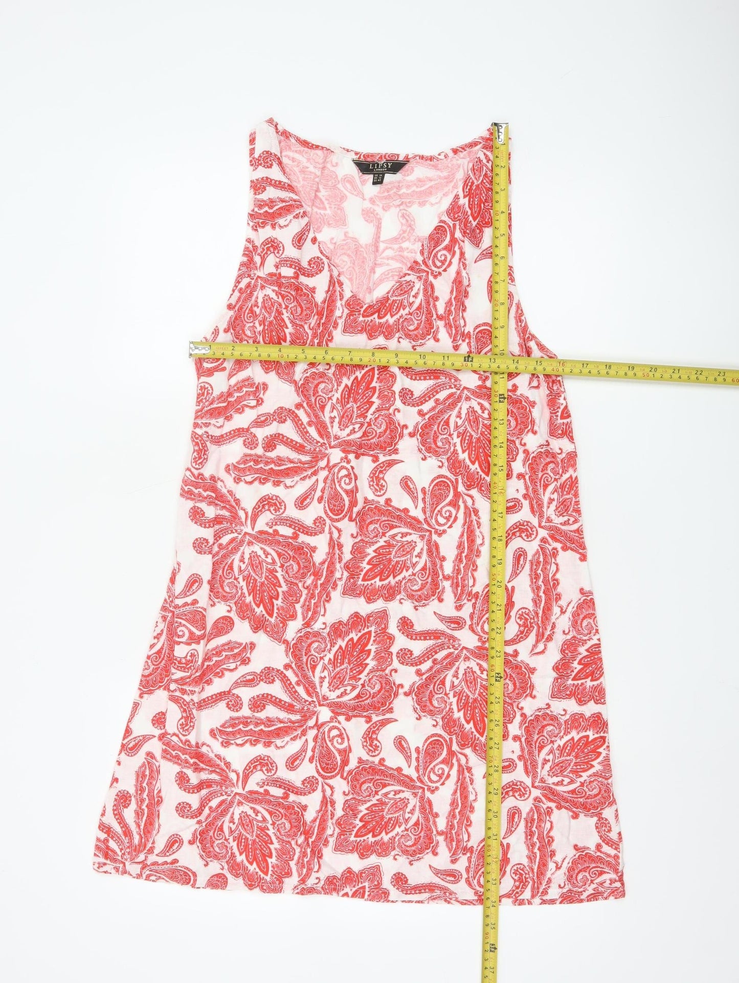 Lipsy Women Red Paisley Sleeveless V-Neck Shift Dress Size 14
