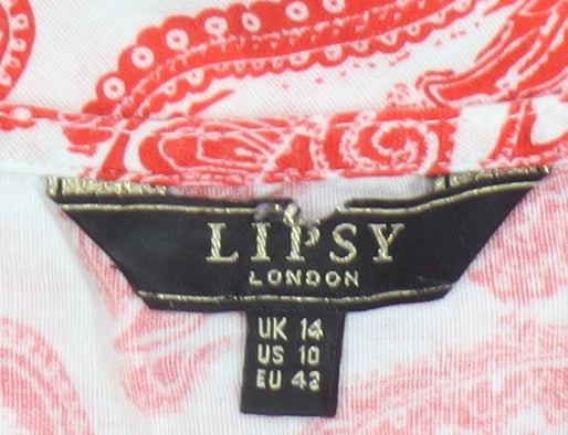 Lipsy Women Red Paisley Sleeveless V-Neck Shift Dress Size 14