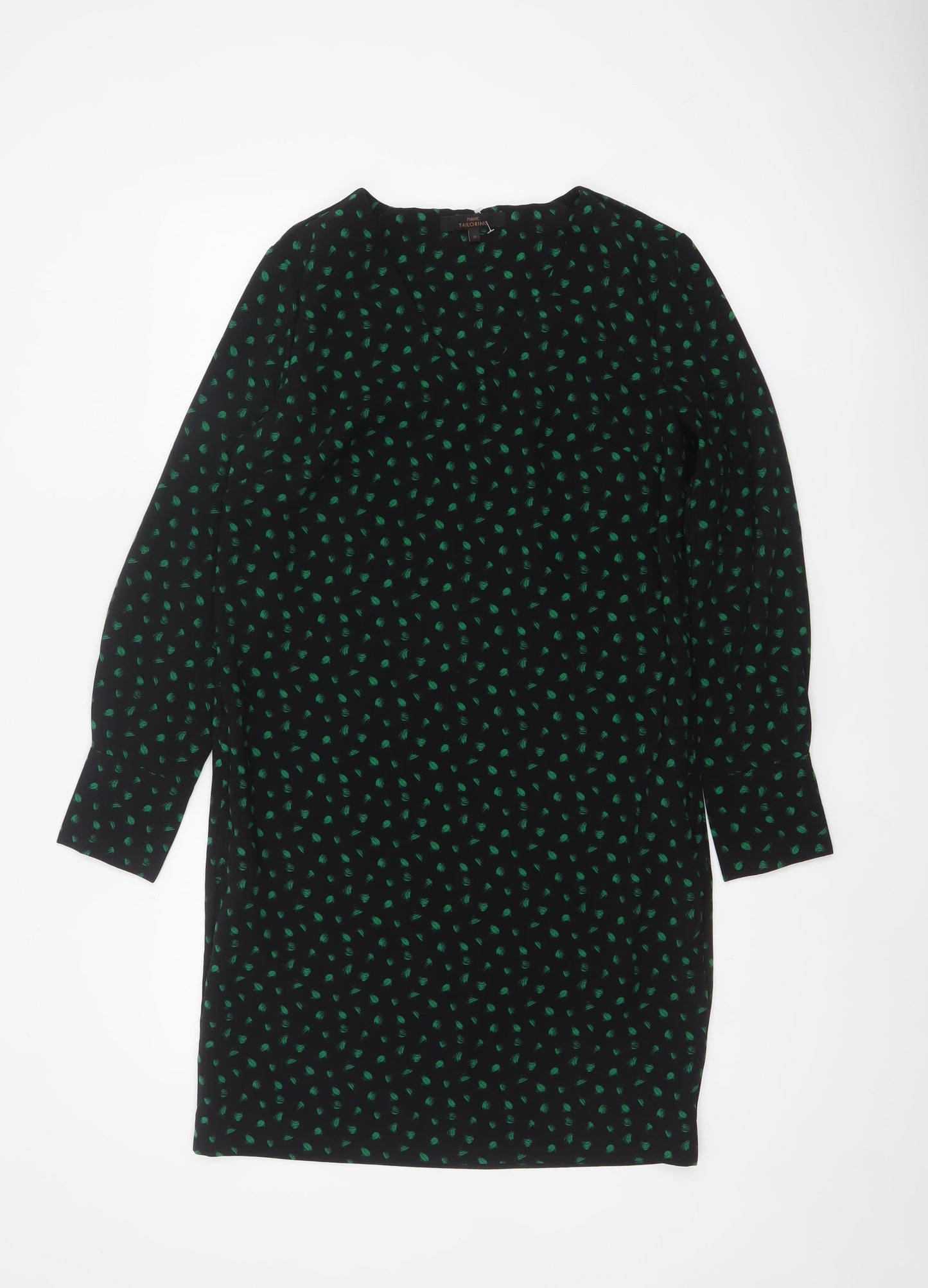 Next Women Black Green Floral Shift Dress Size 10 Long Sleeve