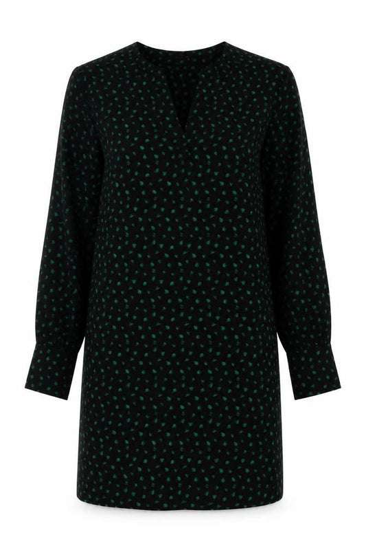 Next Women Black Green Floral Shift Dress Size 10 Long Sleeve