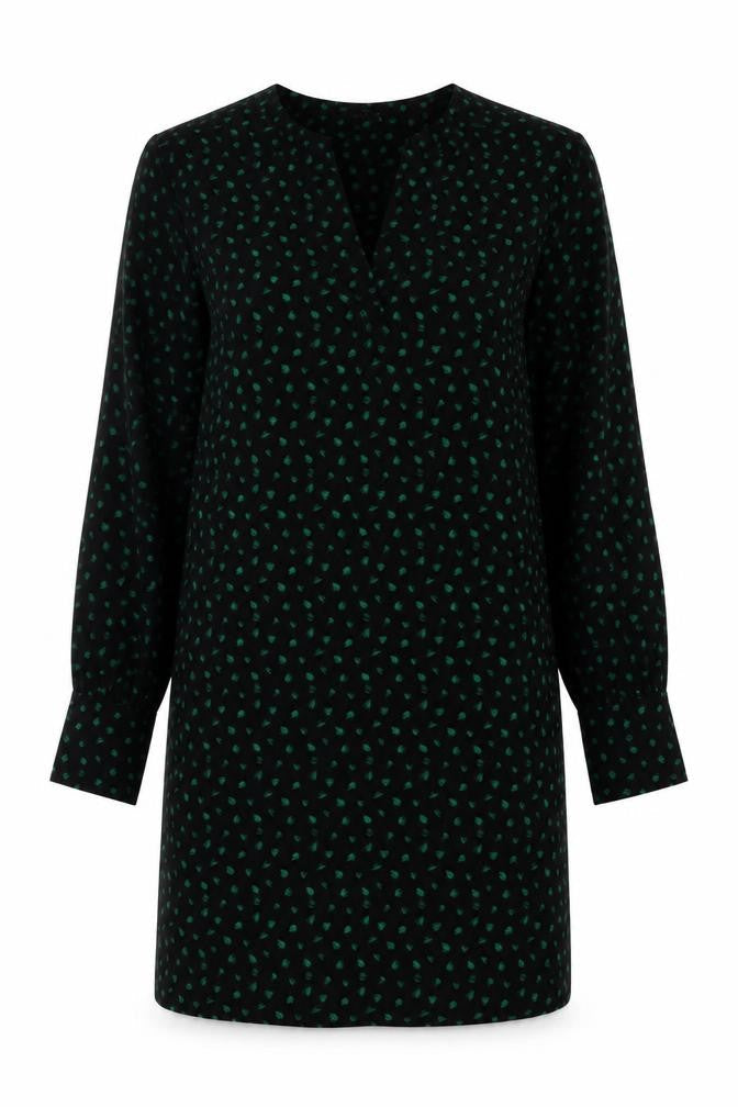 Next Women Black Green Floral Shift Dress Size 10 Long Sleeve