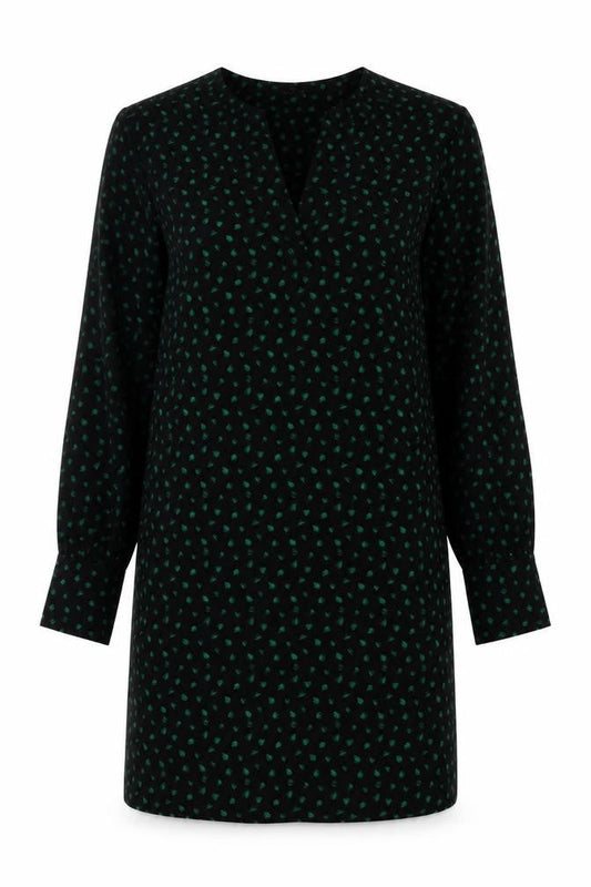Next Women Black Green Floral Shift Dress Size 10 Long Sleeve