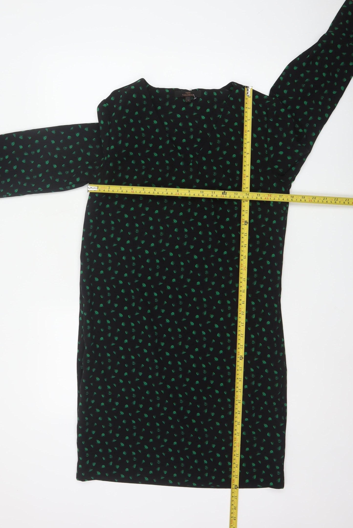 Next Women Black Green Floral Shift Dress Size 10 Long Sleeve