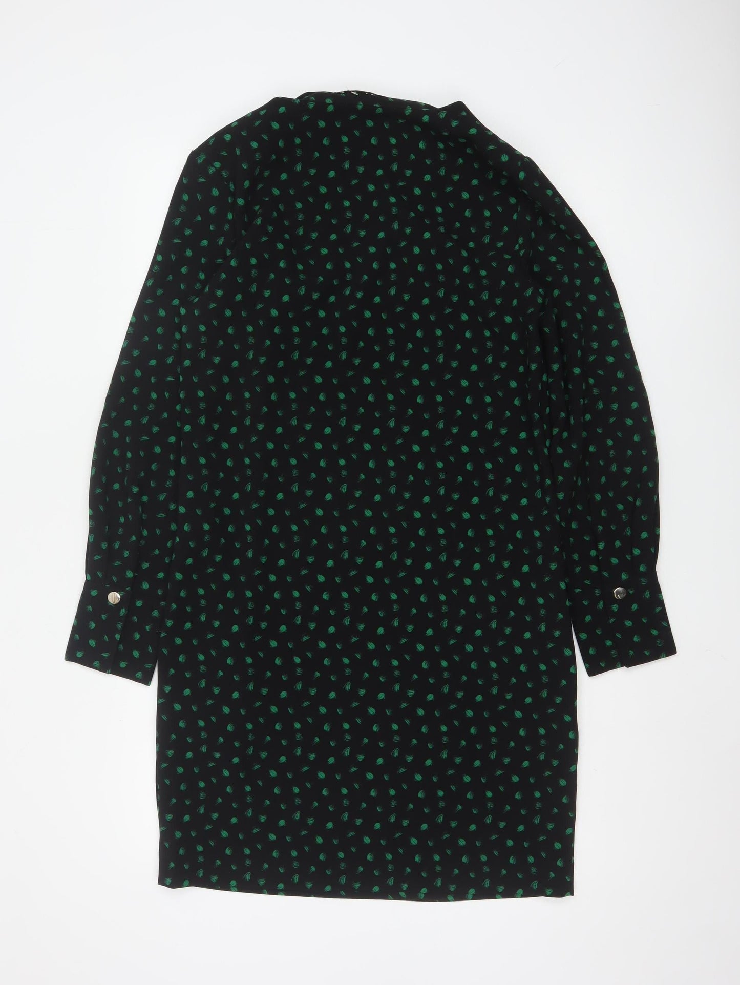 Next Women Black Green Floral Shift Dress Size 10 Long Sleeve