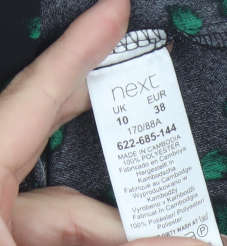 Next Women Black Green Floral Shift Dress Size 10 Long Sleeve