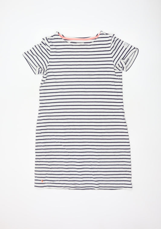 Joules Women's White Navy Striped T-Shirt Dress Size 14