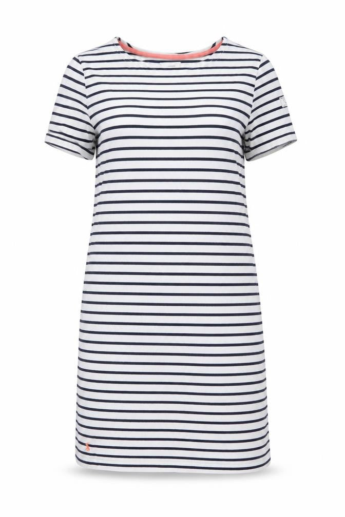 Joules Women's White Navy Striped T-Shirt Dress Size 14