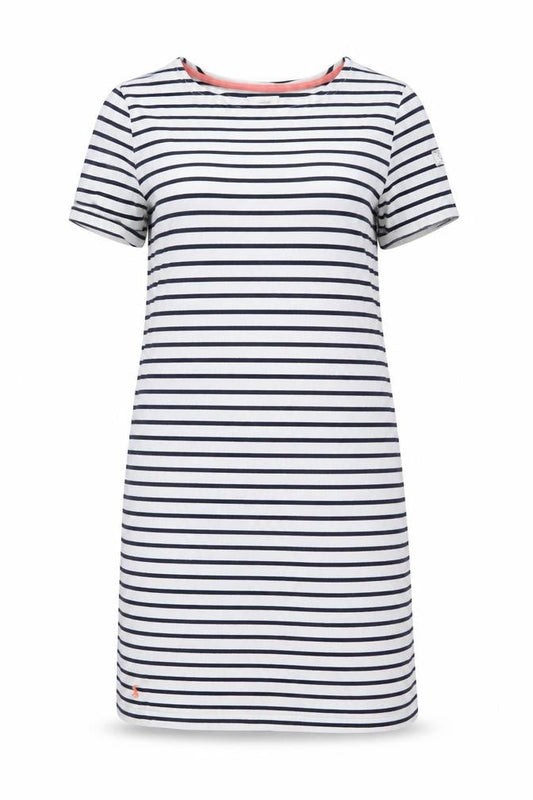 Joules Women's White Navy Striped T-Shirt Dress Size 14