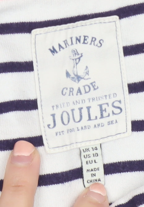 Joules Women's White Navy Striped T-Shirt Dress Size 14