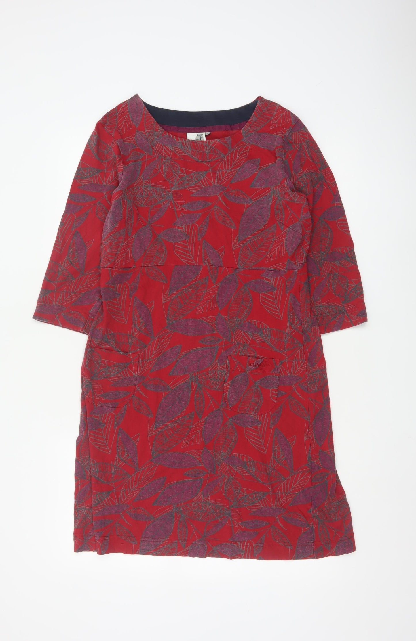 Weird Fish Women's Red Floral Cotton Shift Dress Size 12