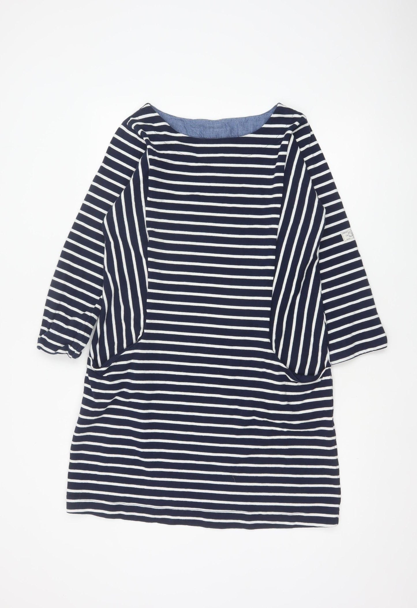 Joules Women Blue White Striped Shift Dress Size 14 Cotton 3/4 Sleeve