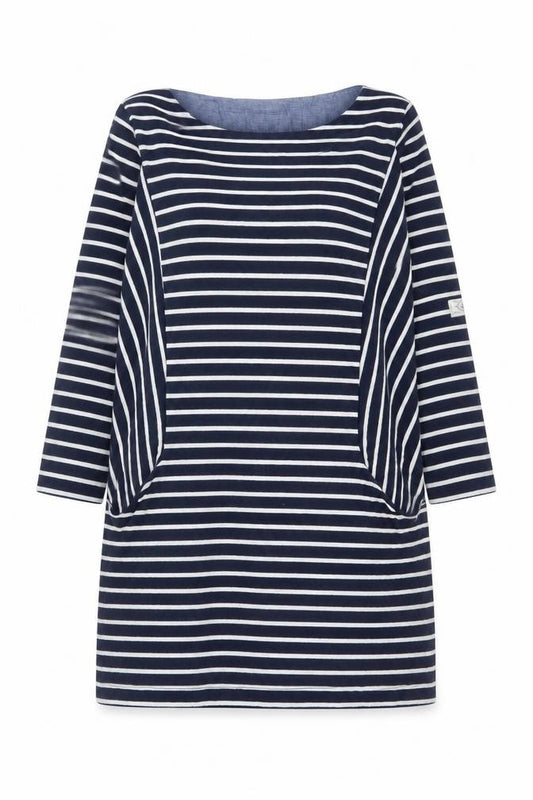 Joules Women Blue White Striped Shift Dress Size 14 Cotton 3/4 Sleeve
