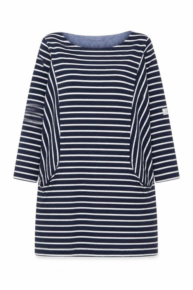 Joules Women Blue White Striped Shift Dress Size 14 Cotton 3/4 Sleeve
