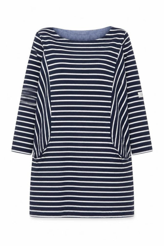 Joules Women Blue White Striped Shift Dress Size 14 Cotton 3/4 Sleeve