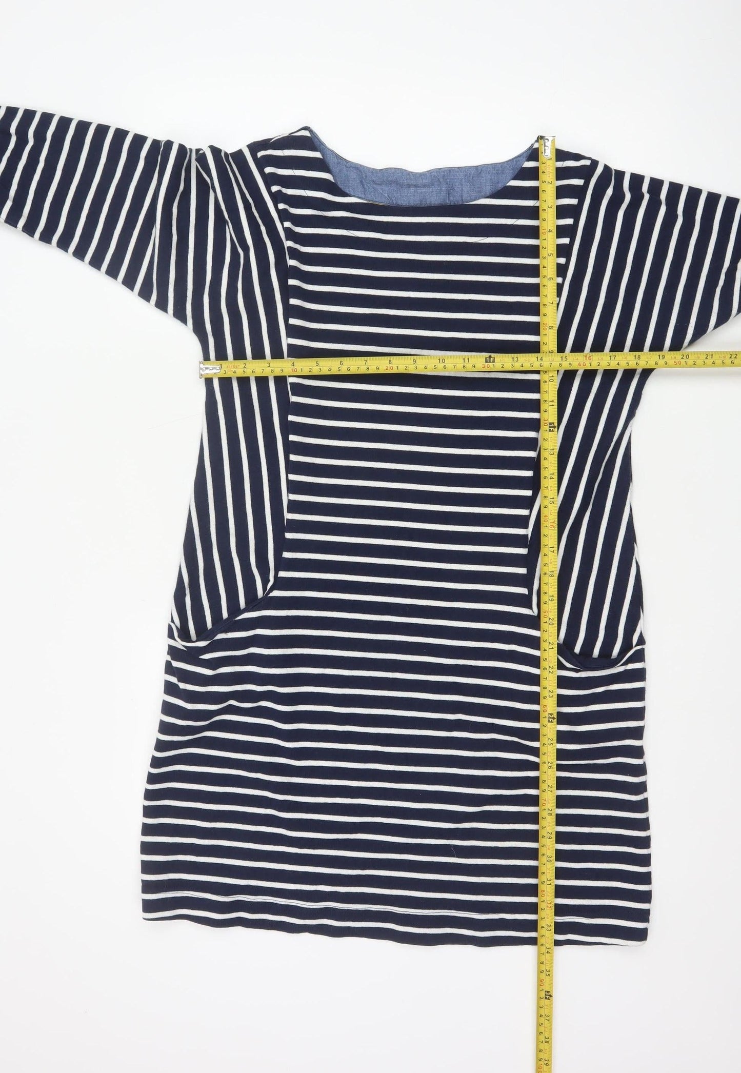 Joules Women Blue White Striped Shift Dress Size 14 Cotton 3/4 Sleeve