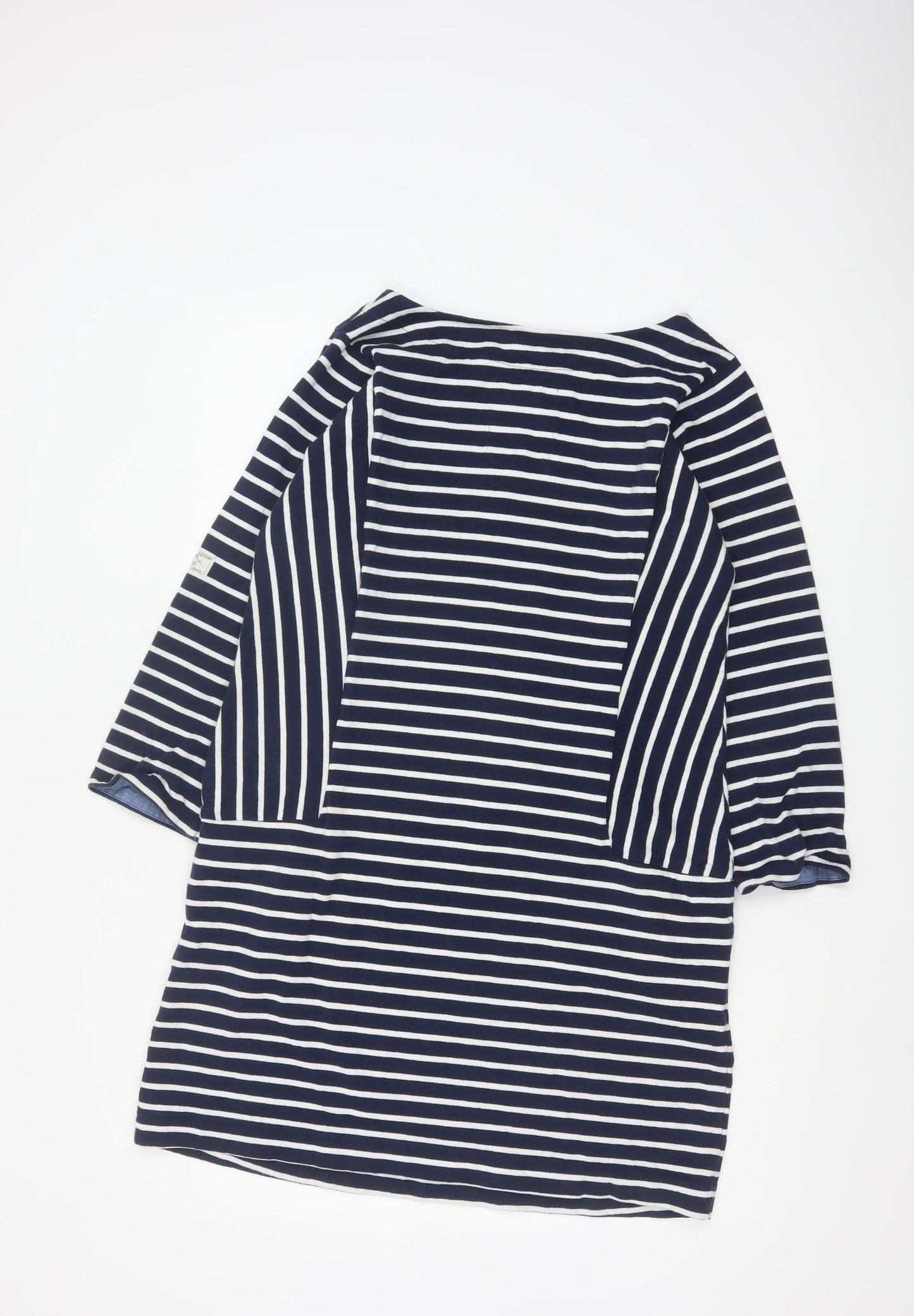Joules Women Blue White Striped Shift Dress Size 14 Cotton 3/4 Sleeve