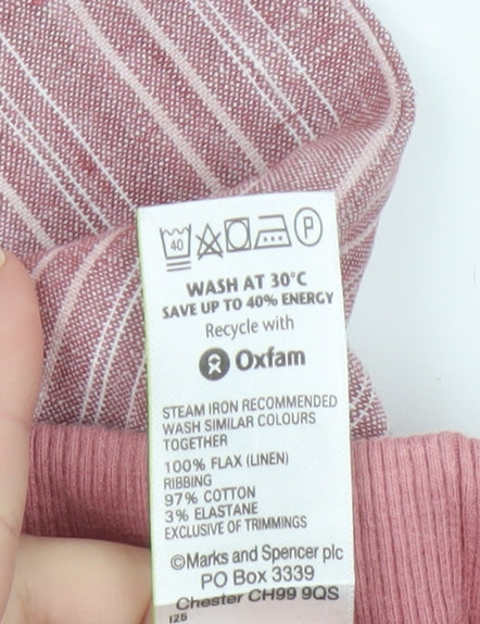 Marks and Spencer Women Pink Striped Linen Wide-Leg Trousers Size 12