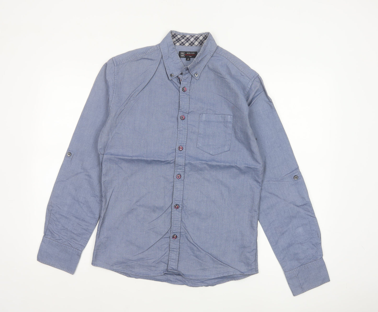 Michel Klein Homme Blue Cotton Button-Up Long Sleeve Shirt Men's M