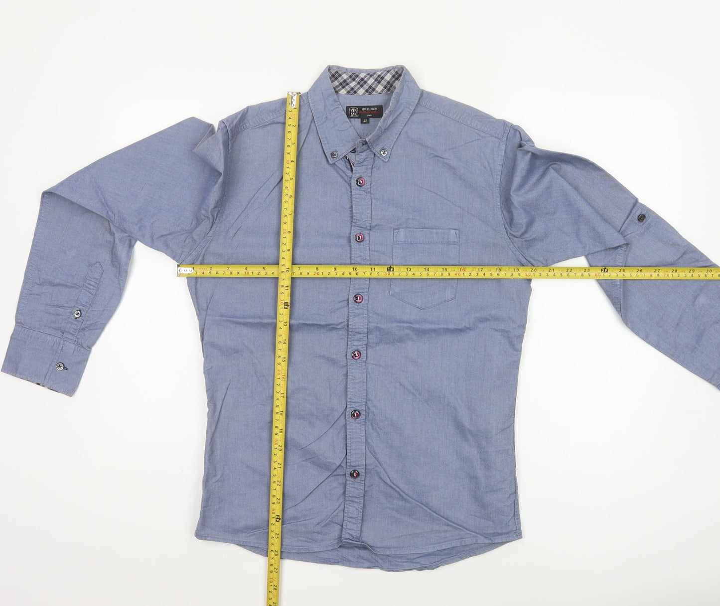 Michel Klein Homme Blue Cotton Button-Up Long Sleeve Shirt Men's M