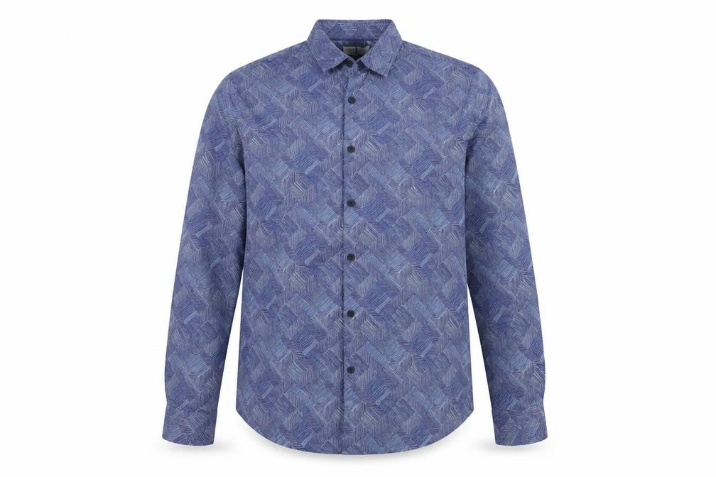 Jasper Conran Men's Blue Geometric Cotton Long Sleeve Shirt M