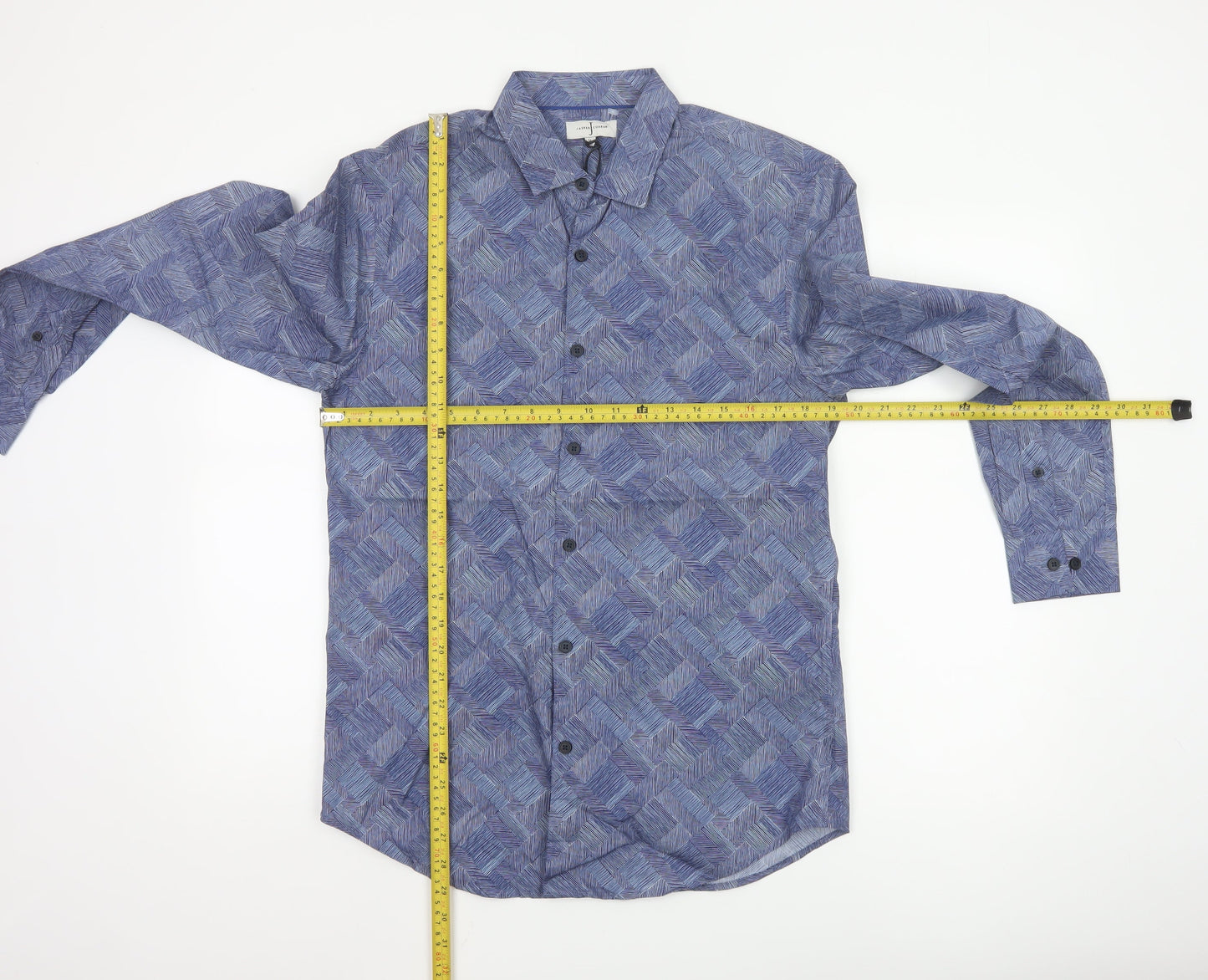 Jasper Conran Men's Blue Geometric Cotton Long Sleeve Shirt M