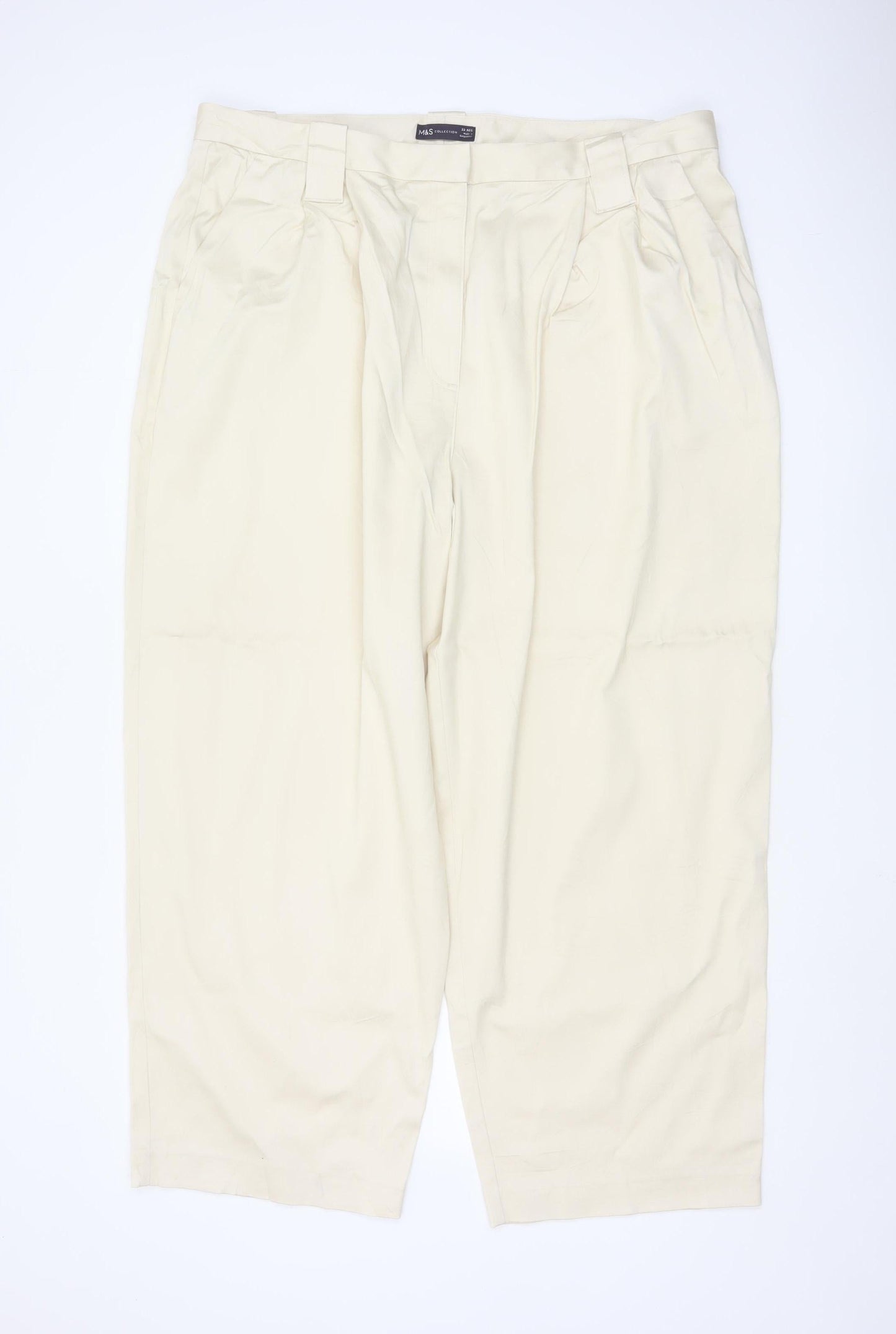 Marks and Spencer Women Beige Size 22 Regular Pleated Trousers
